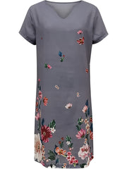 Floral Print Plus Size Notched Neck Short Sleeve Dress