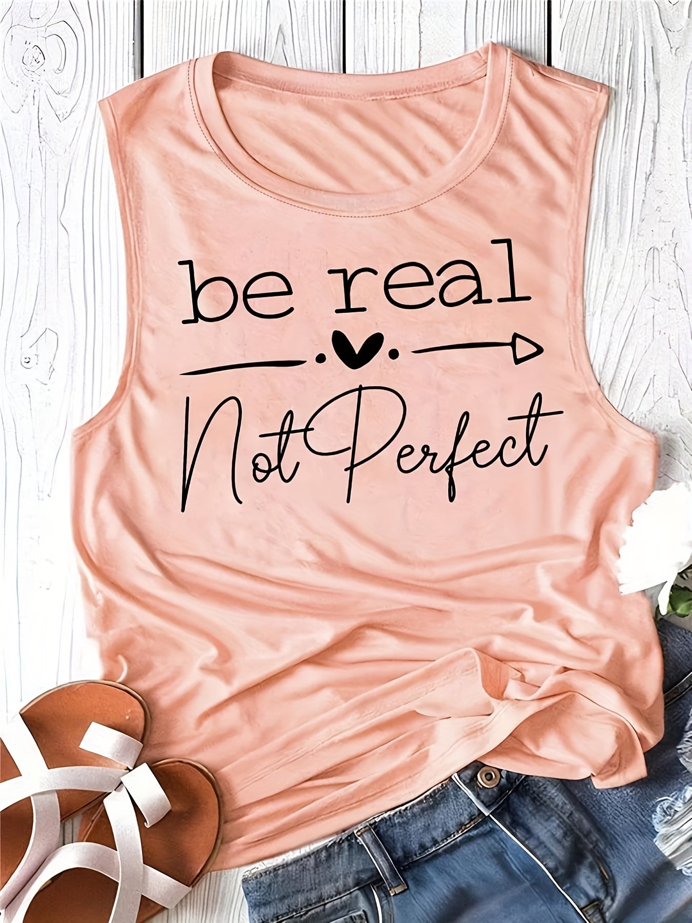 Be Real Letter Print Tank Top Casual Scoop Neck Sleeveless Tank Top