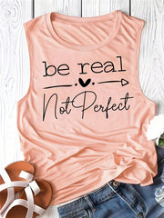 Be Real Letter Print Tank Top Casual Scoop Neck Sleeveless Tank Top
