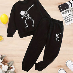 Kid's Dancing Skeleton Print Sweatshirt & Sweatpants Set