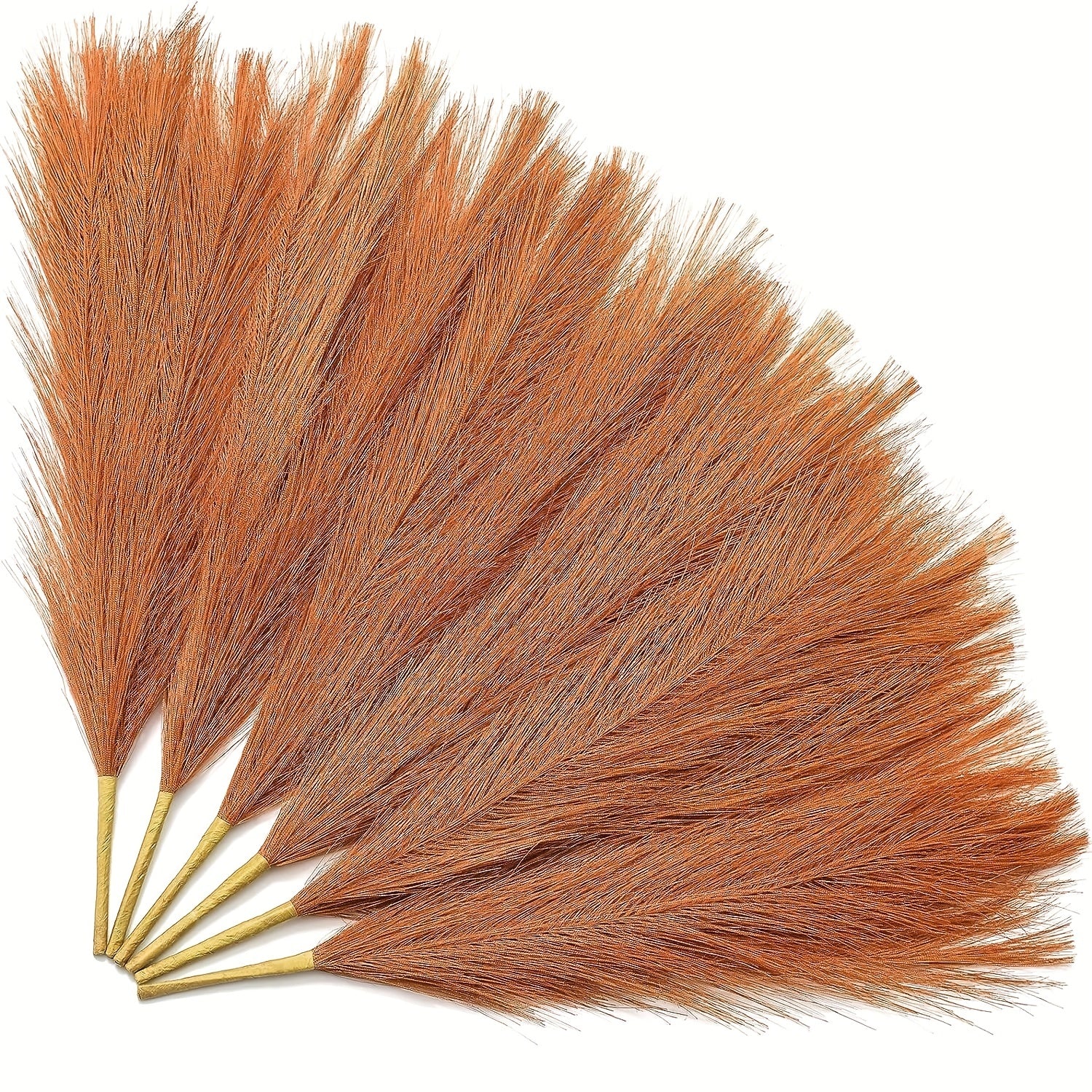 6pcs Orange Pampas Grass Decor Faux Burnt Orange Fall Boho Wedding