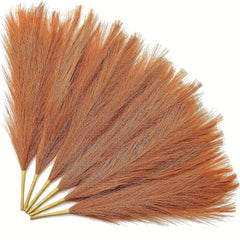 6pcs Orange Pampas Grass Decor Faux Burnt Orange Fall Boho Wedding