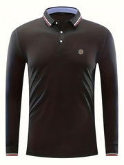 Art Style Lion Print Men's Casual Button Up Long Sleeve Polo Shirt