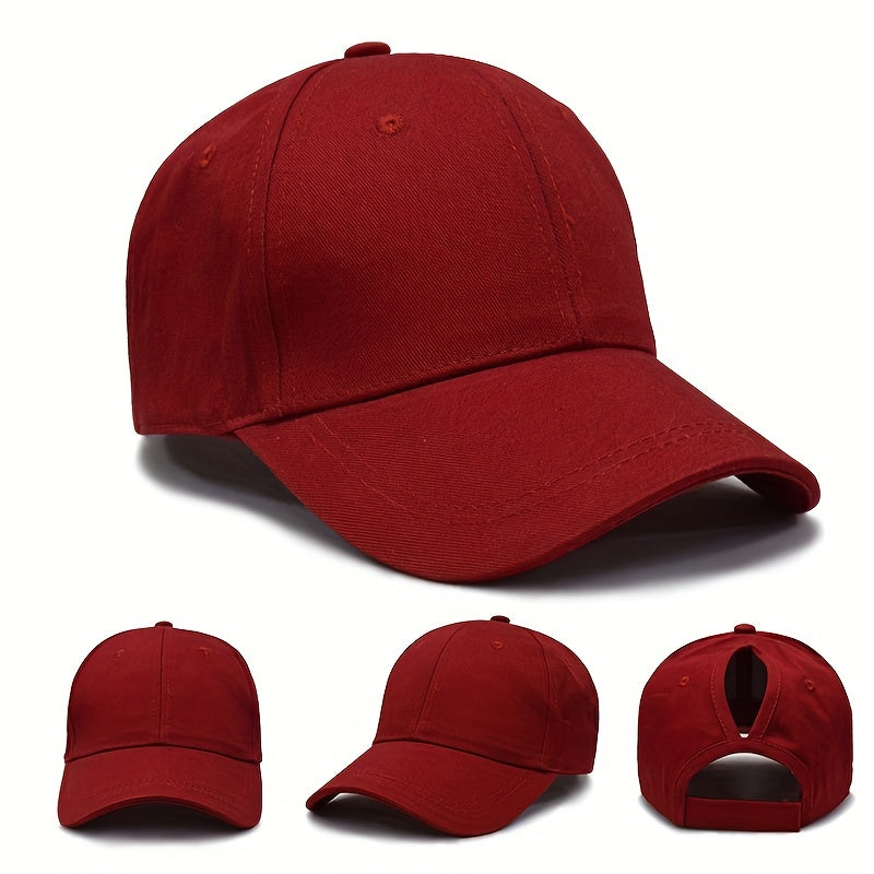 Solid Ponytail Baseball Cap Adjustable Back Buckle Outdoor