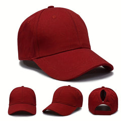 Solid Ponytail Baseball Cap Adjustable Back Buckle Outdoor