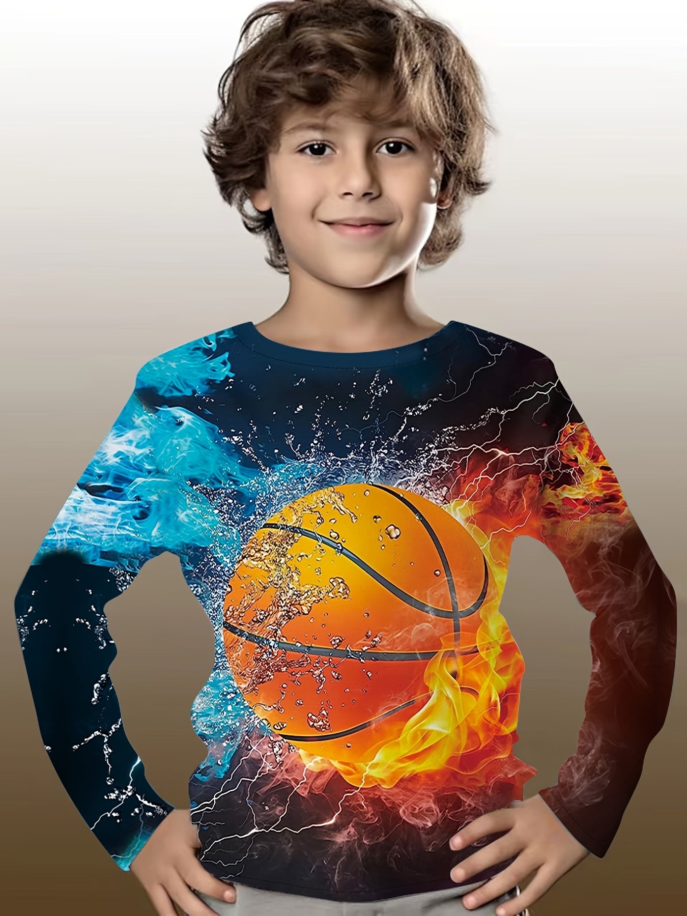 3D Ball Print Kid's Pullover Long Sleeve Top