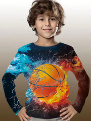 3D Ball Print Kid's Pullover Long Sleeve Top
