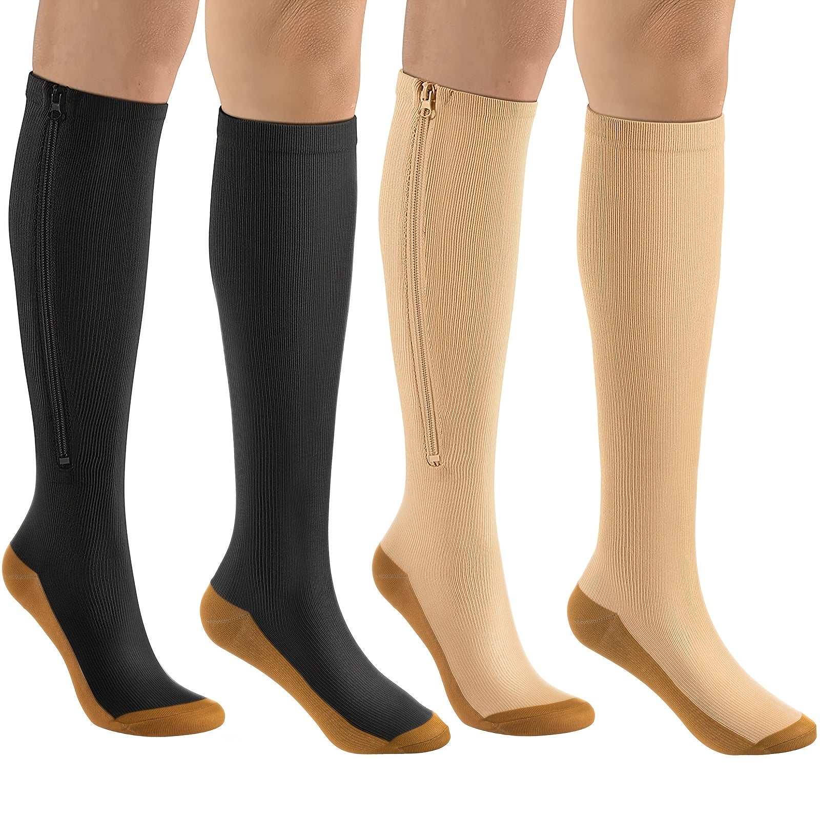 Men's Knee High Sport Socks Sweat Absorbing Nylon Blend Zipper Breathable Socks