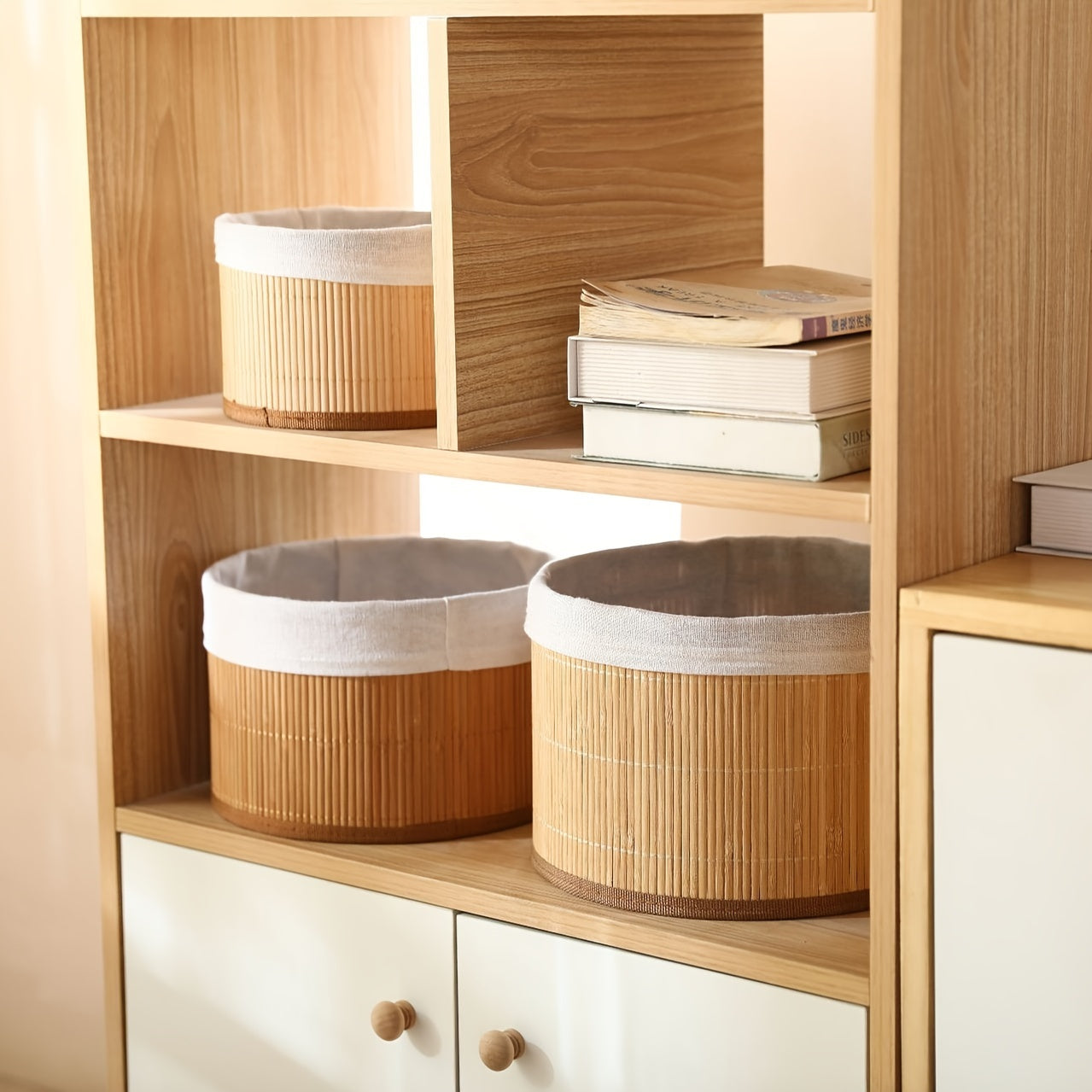 3pcs Bamboo Woven Round Storage Basket Green Flow
