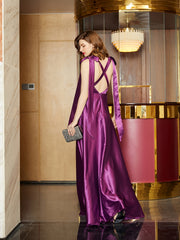 Satin Backless Bridesmaid Dress Sleeveless Lace Up Ruched Waist Gowns