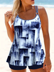 Tie Dye & Leopard Print Plus Size Tankini Set