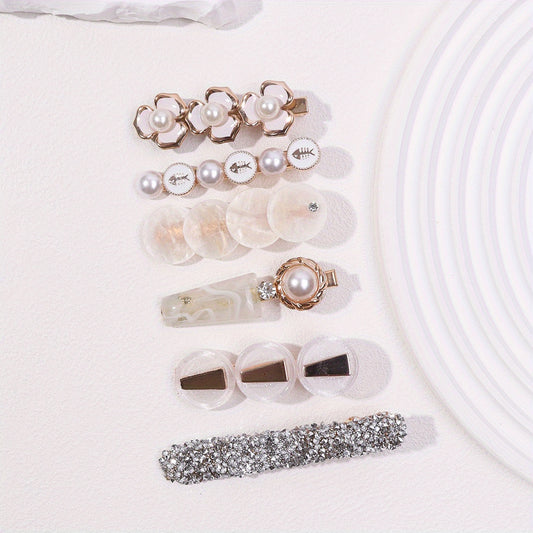 6pcs Pearl Flower Hair Clips Bobby Pin Hair Slides Non Slip Hair Decoration