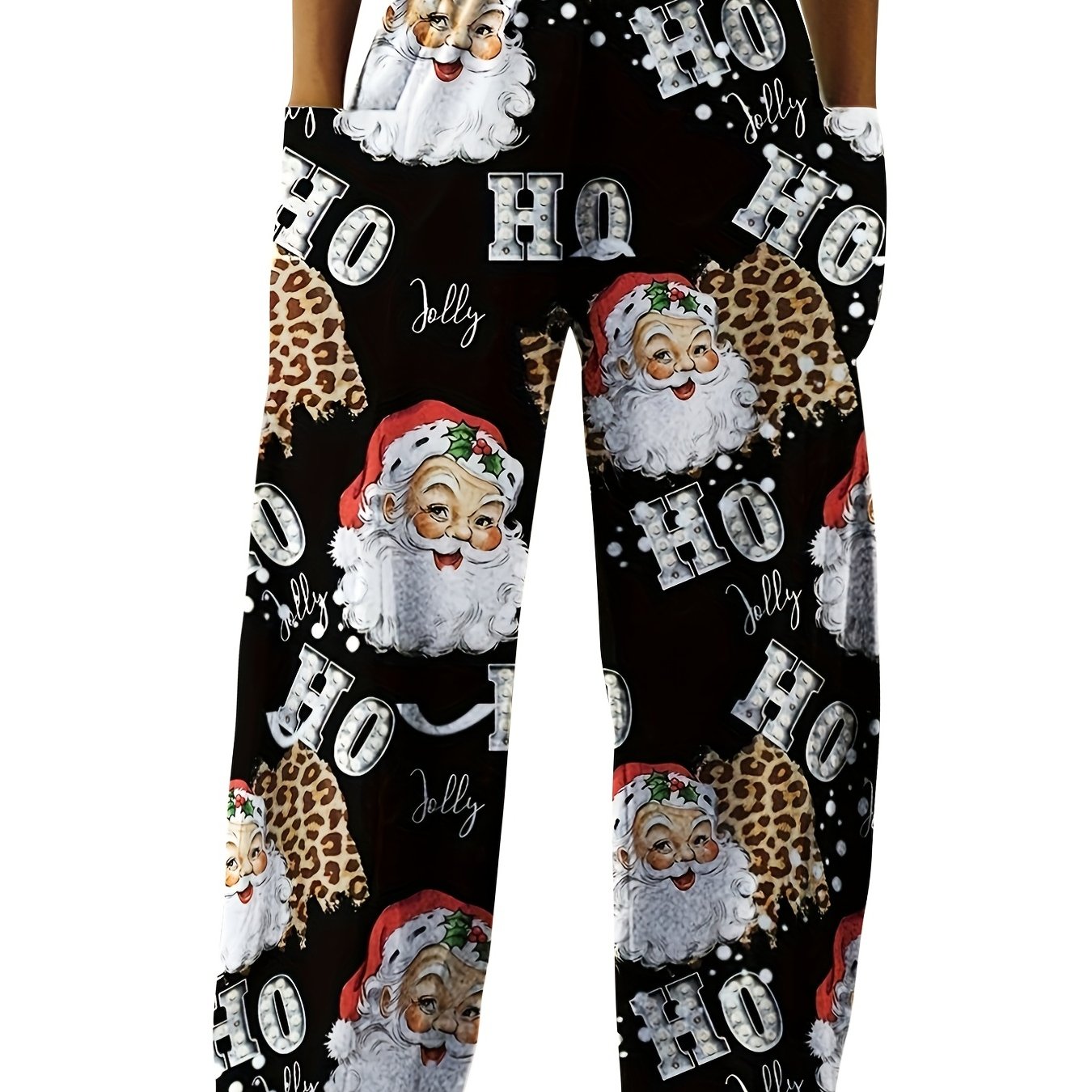 Women's Plus Santa Claus & Art Letter Print Wide Leg Trousers