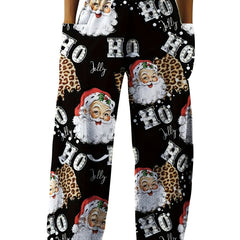 Women's Plus Santa Claus & Art Letter Print Wide Leg Trousers