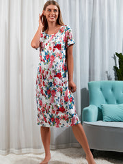 Floral Print Lounge Dress Crew Neck Short Sleeve Women's Loungewear & Dresses