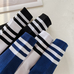 3 Pairs Striped Mid Tube Socks Women's Stockings & Hosiery