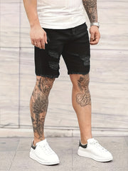 Men's Ripped Denim Shorts Casual Street Style Distressed Medium Stretch
