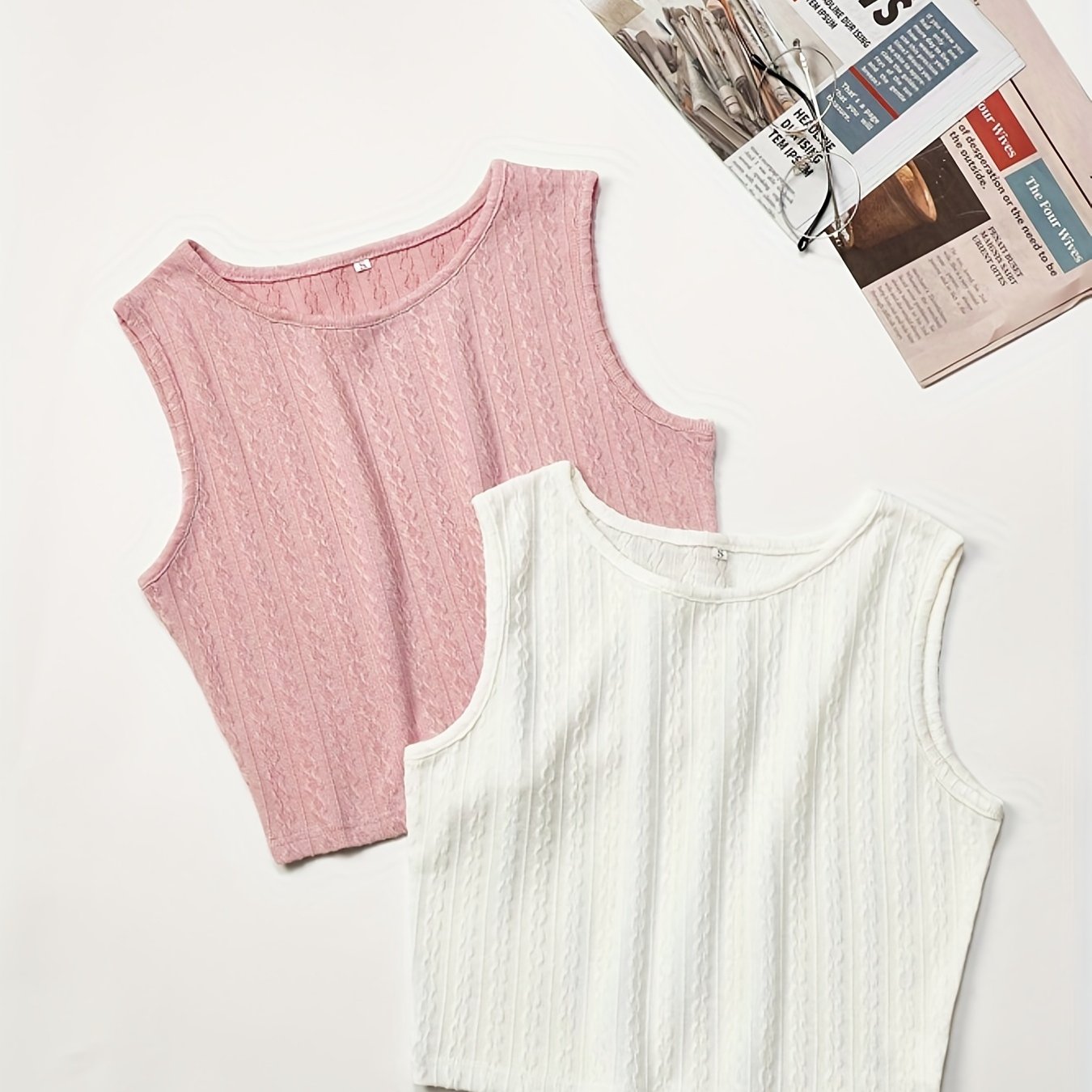 Textured 2pcs Tank Top Sleeveless Summer Women's Clothing
