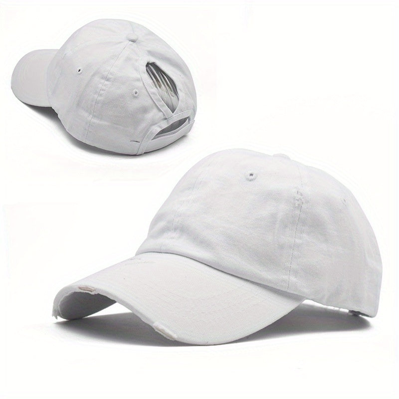 Ripped Ponytail Baseball Cap Adjustable Sunscreen Sports Hat