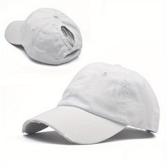 Ripped Ponytail Baseball Cap Adjustable Sunscreen Sports Hat