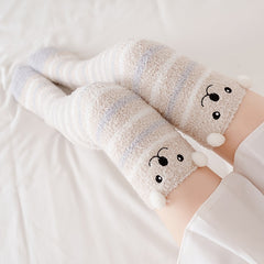 Women's Winter Fuzzy Leggings Cartoon Warm Thigh High Over Knee Socks
