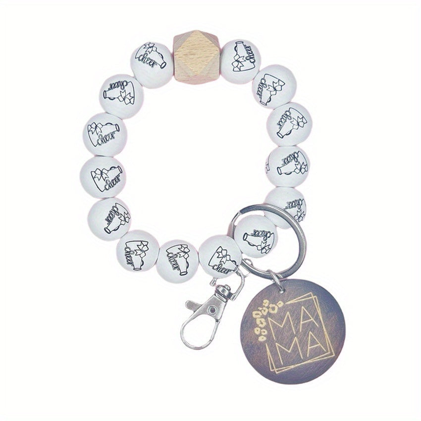 Monogram Printed Wood Bead Bracelet Keychain Horn Cheer Bracelet Alphabet