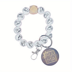 Monogram Printed Wood Bead Bracelet Keychain Horn Cheer Bracelet Alphabet