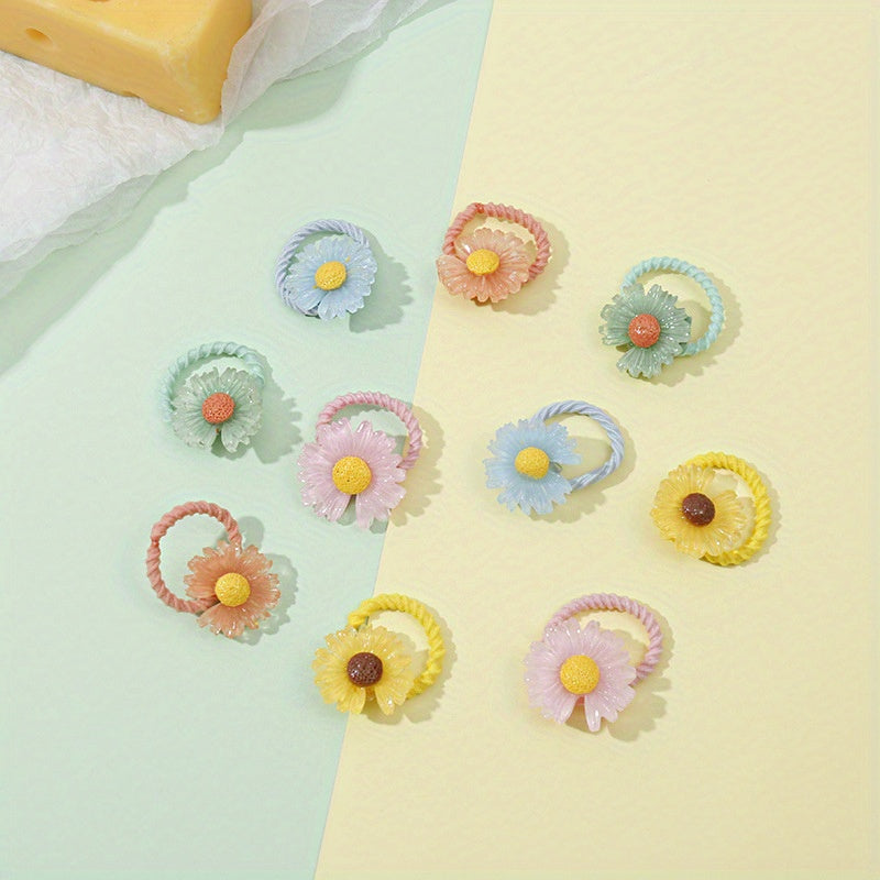 10pcs Girls Flower Hair Bands Elastic Hair Ties Headwear Accessories