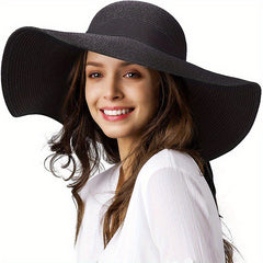 Women's Foldable Floppy Sun Hat Wide Brim UV Protection Straw Hat Solid