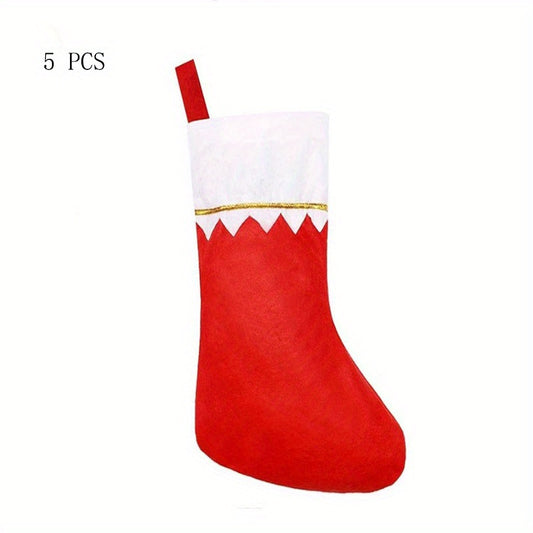 5pcs Lips & Golden Trim Christmas Socks Non-Woven Fabric Green & Gold Thread