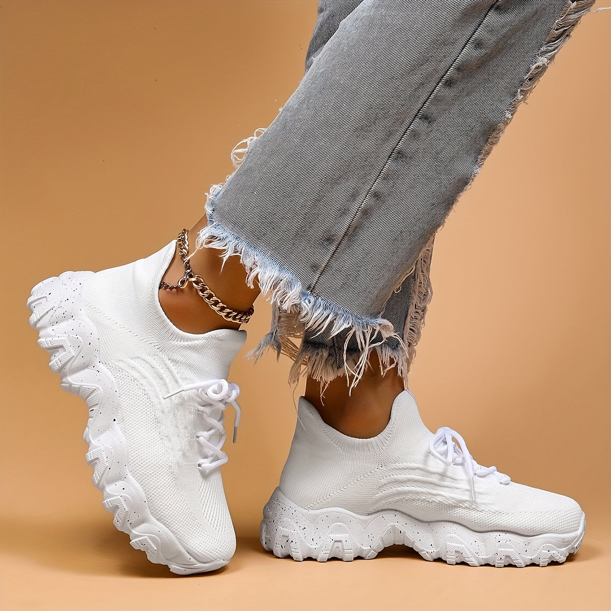 Women's Breathable Knit Sneakers Low Top Lace Up Shoes