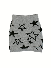 Star Pattern Knit Short Skirt Elastic Waist Spring/Fall Women's Clothing