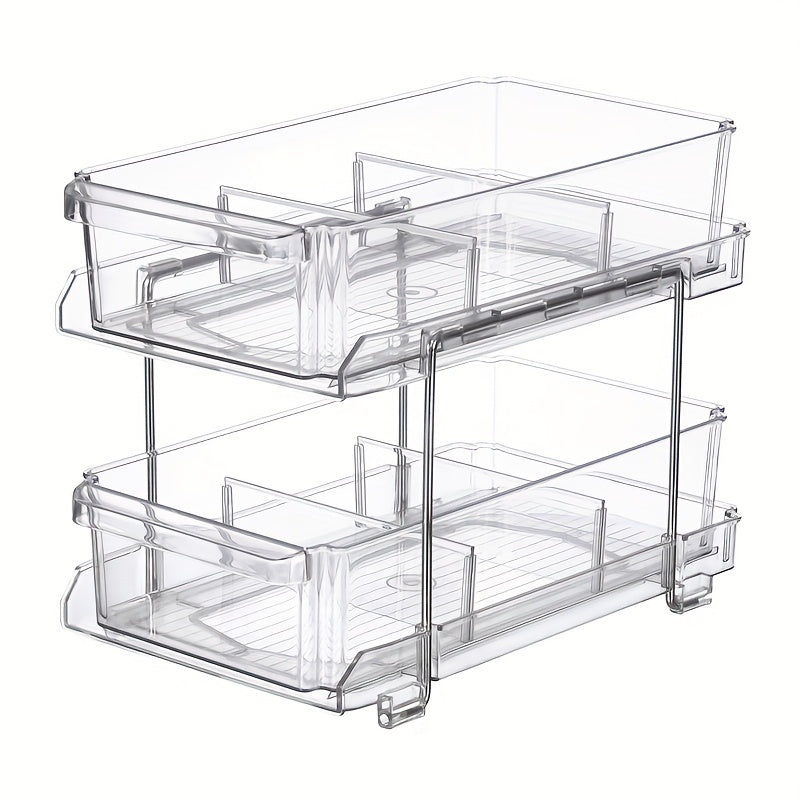 2 Tier Slide Out Bathroom Organizer, Clear Storage Container for Kitchen Counter
