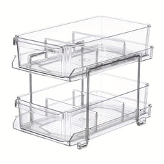 2 Tier Slide Out Bathroom Organizer, Clear Storage Container for Kitchen Counter