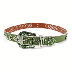 Punk Rhinestone PU Leather Belt Western Cowboy Crown Belt