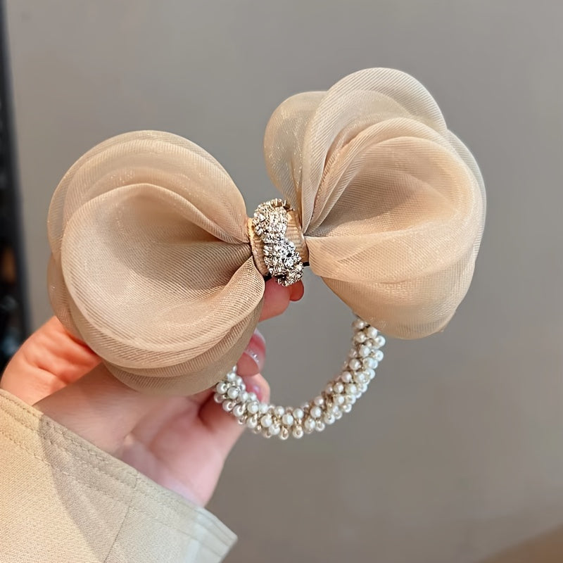 Mesh Rhinestone Bow Hair Ring Girls Hair Rope