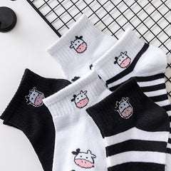 5 Pairs Mixed Pattern Socks Cow Spots Striped Ankle Women's Stockings