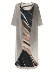 Women's Plus Marble Print Tank Dress & Sleeve Cover Up Set