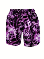 Men's Skull Graphic Shorts with 3D Print & Elastic Waist