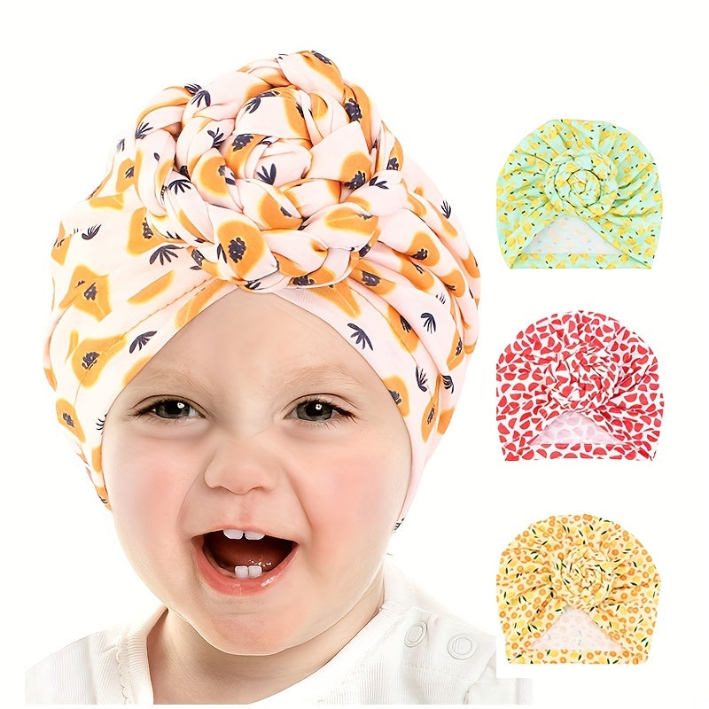Breathable Knot Printed Flower Kids Turban Hat For Newborn Infant