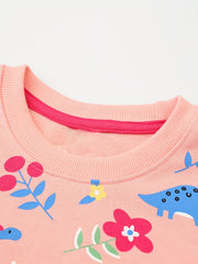 Floral Dinosaur Crew Neck Sweatshirt for Girls