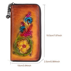 Vintage Floral Leather Wristlet Wallet for Women