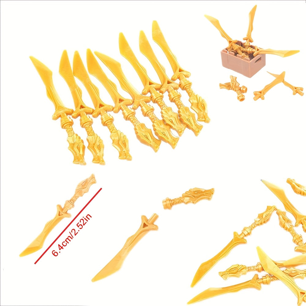 9pcs Golden Dragon Pattern Block Samurai Master Weapon Model