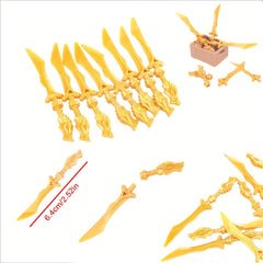 9pcs Golden Dragon Pattern Block Samurai Master Weapon Model