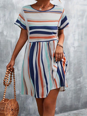 Plus Stripe Short Sleeve Mini Dress