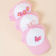 Pink Trucker Hat Flower Heart Letter Baseball Cap Mesh Sunshade Dad H