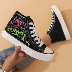 Girls High Top Skate Shoes Letter Pattern Lace Up Sneakers
