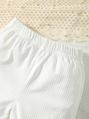 3pcs Girls' Striped Casual Shorts Set Kid Girls Summer Lounge Shorts