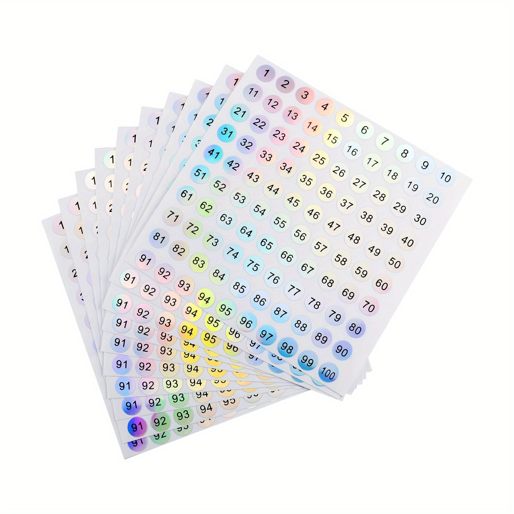 Reflective Laser Small Round Consecutive Numbers Stickers 1-100