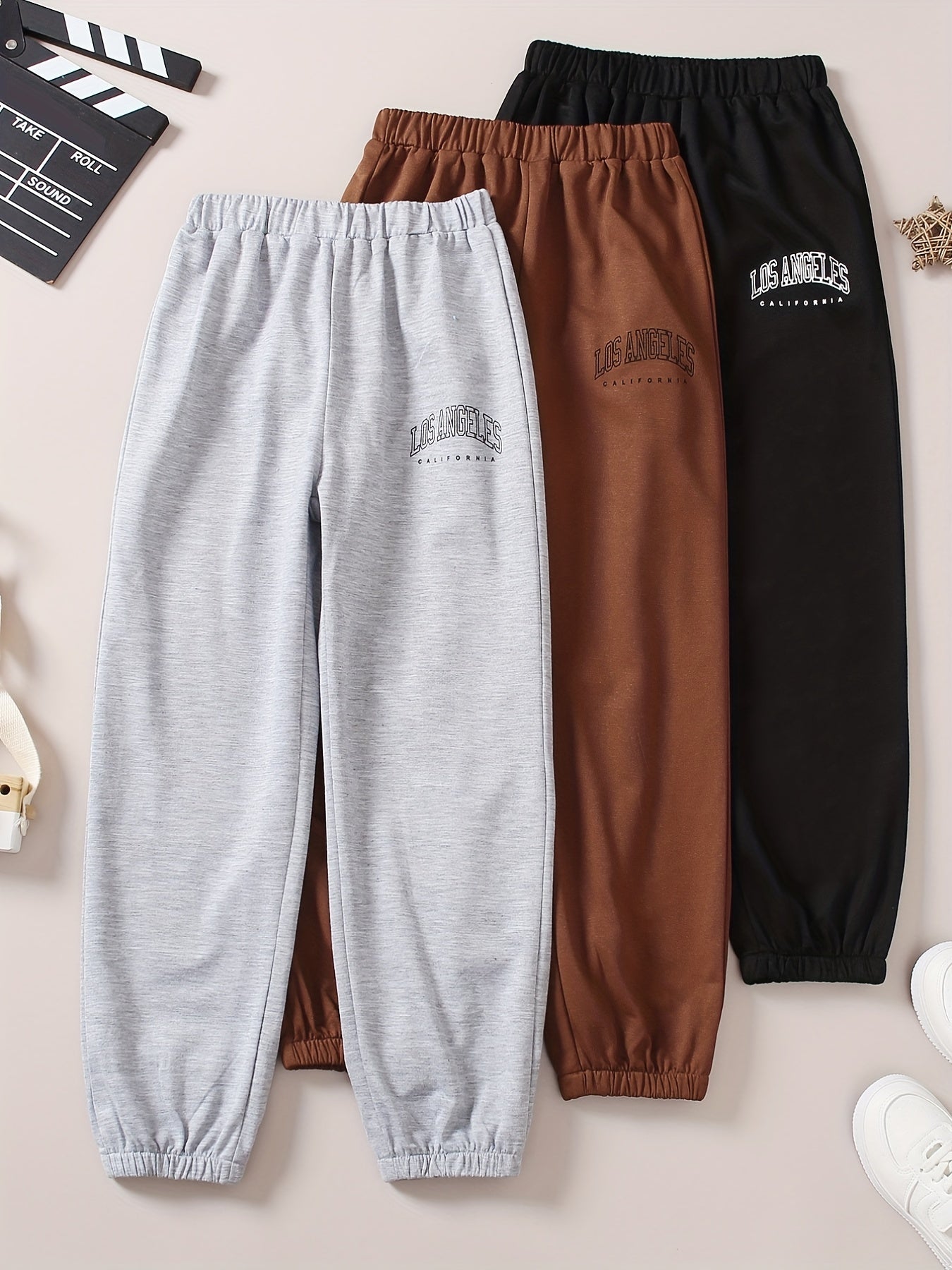 3 Pcs Girls Joggers Letter Print Sweatpants Outfit